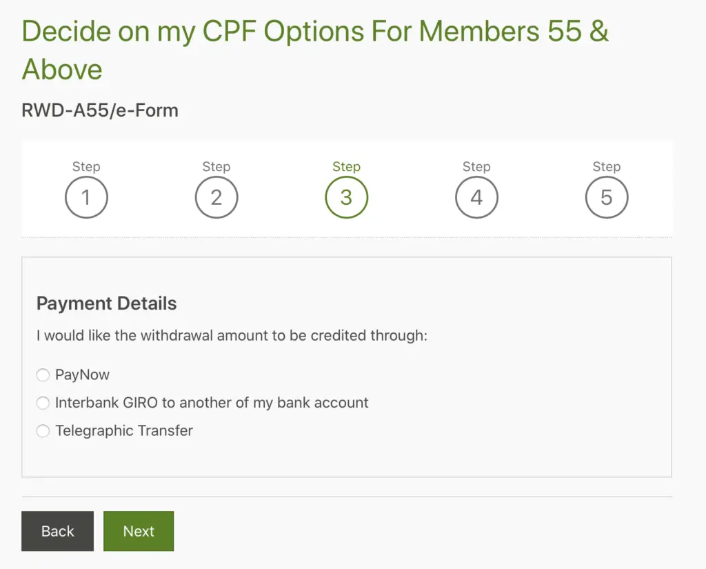CPF Withdrawal Select Mode Of Payment