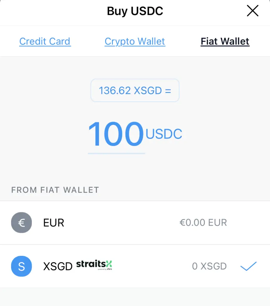 Crypto.com Buy USDC Fiat Wallet