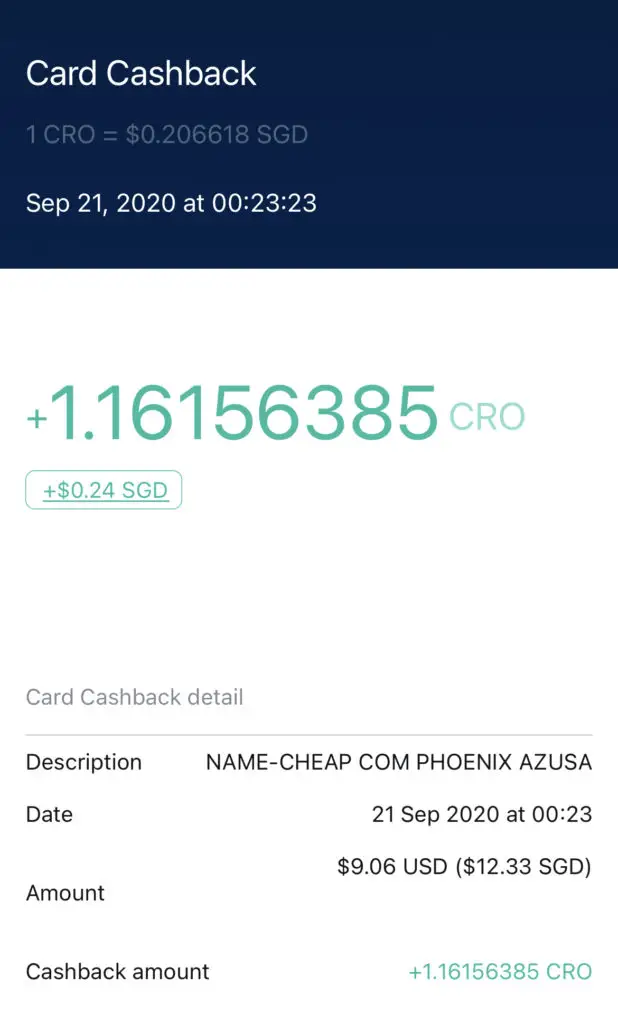 Crypto.com Card SGD USD