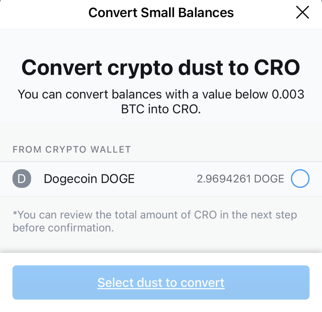 Crypto.com Convert Dust 3