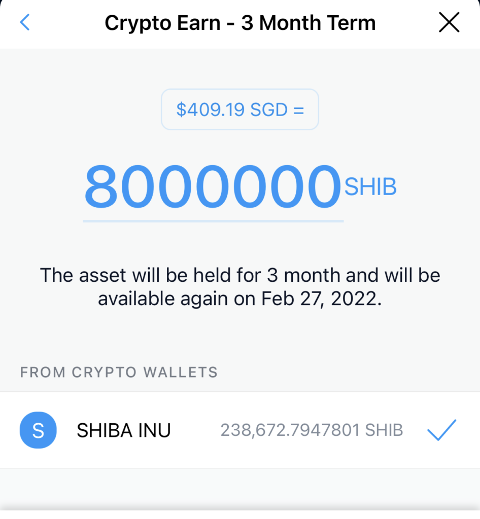 Crypto.com Earn SHIB Select Amount