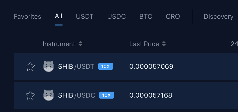 Crypto.com Exchange SHIB Trading Pairs
