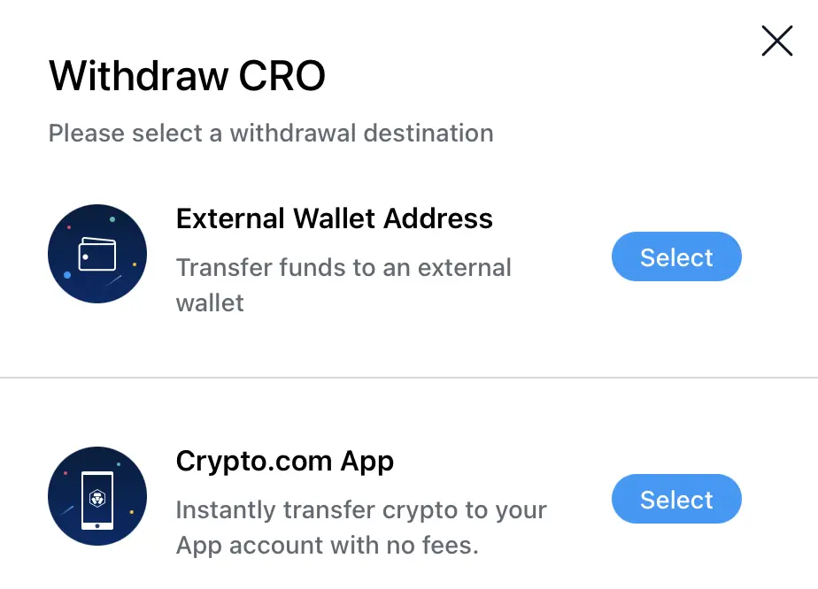 Crypto.com Exchange Withdraw to App