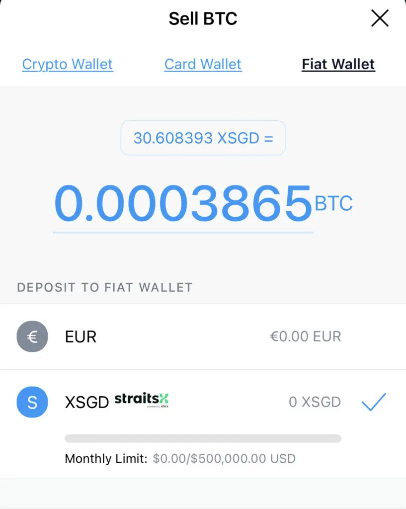 Crypto.com Sell BTC To StraitsX