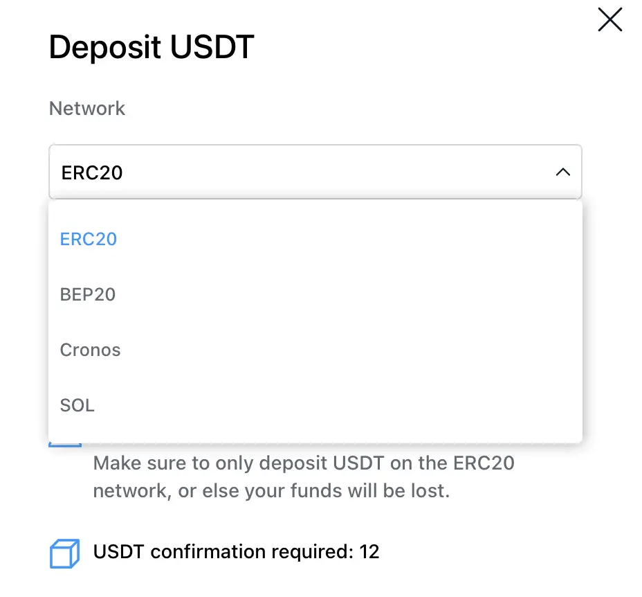 Crypto.com USDT Deposit Networks
