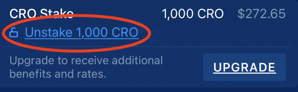 Crypto.com Unstake CRO