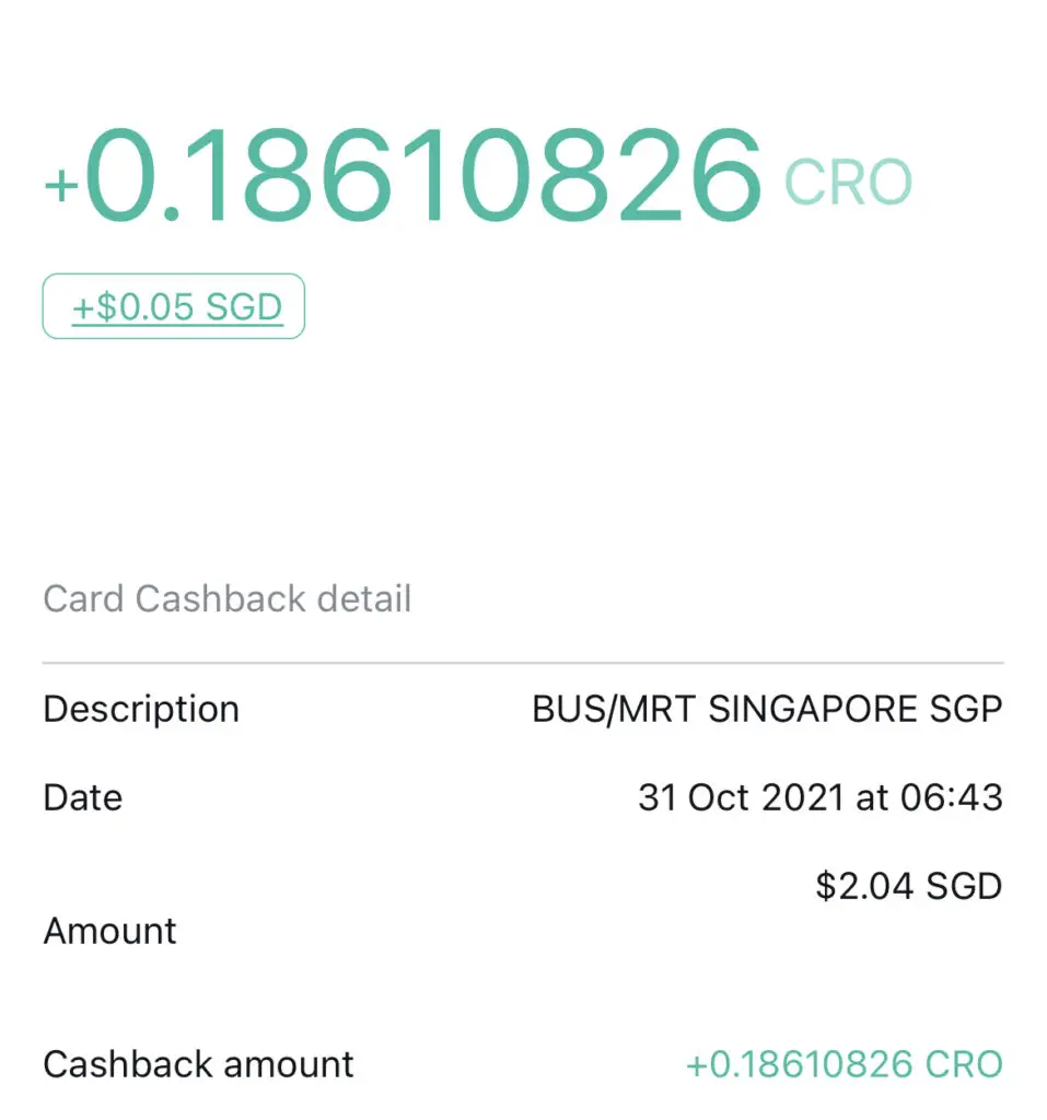 Crypto.com Visa Card MRT Cashback
