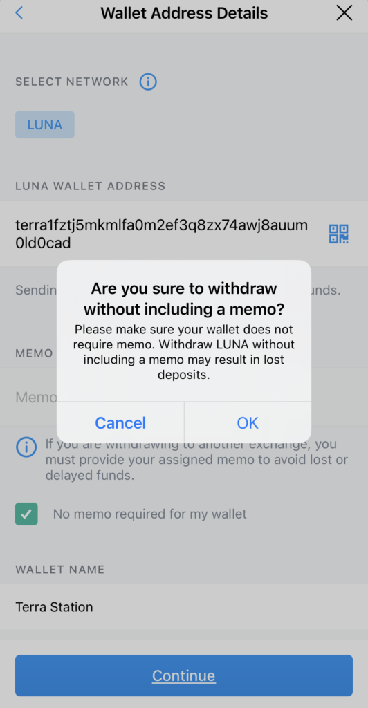 Crypto.com Withdraw LUNA No Memo Required