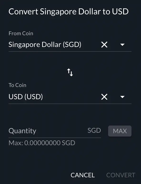 FTX SGD Convert Select Amount