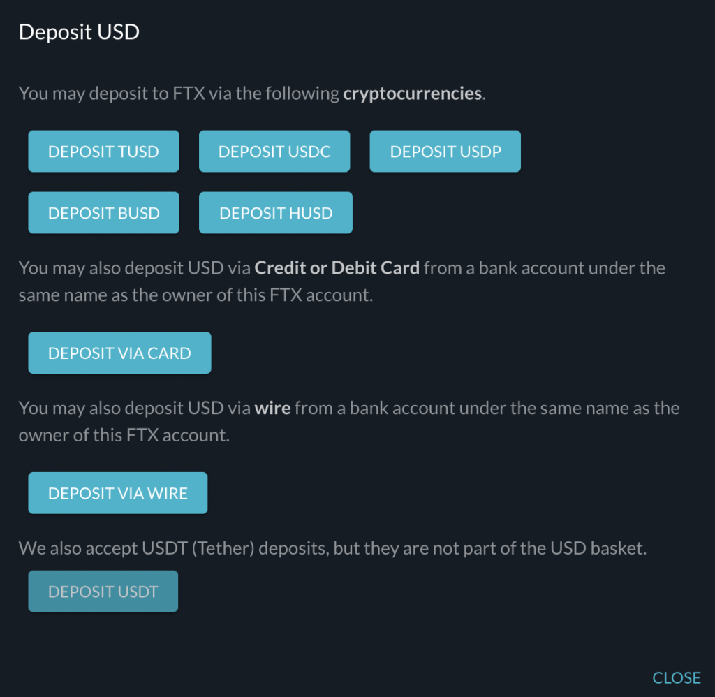 FTX USD Deposit Select