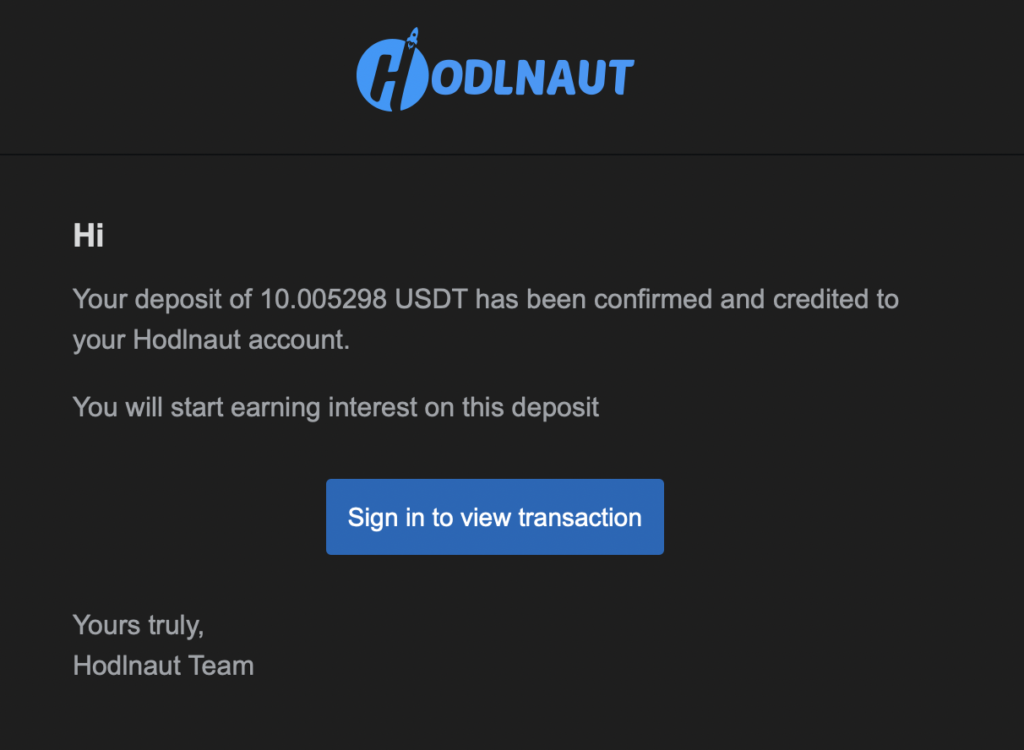 Hodlnaut Receive USDT Deposit