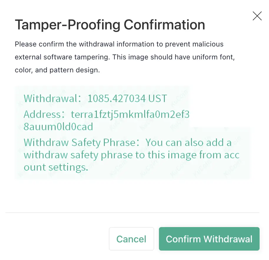 KuCoin Tamper Proof Confirmation