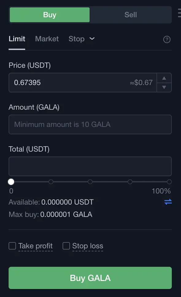 OKEX Buy GALA