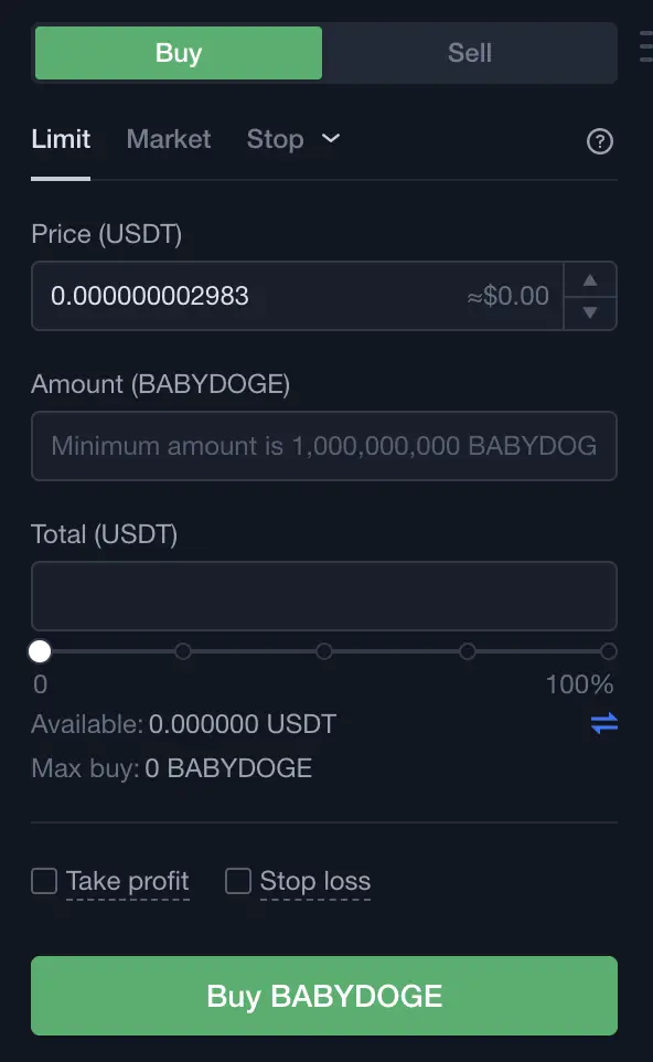 OKEx BABYDOGE Buy