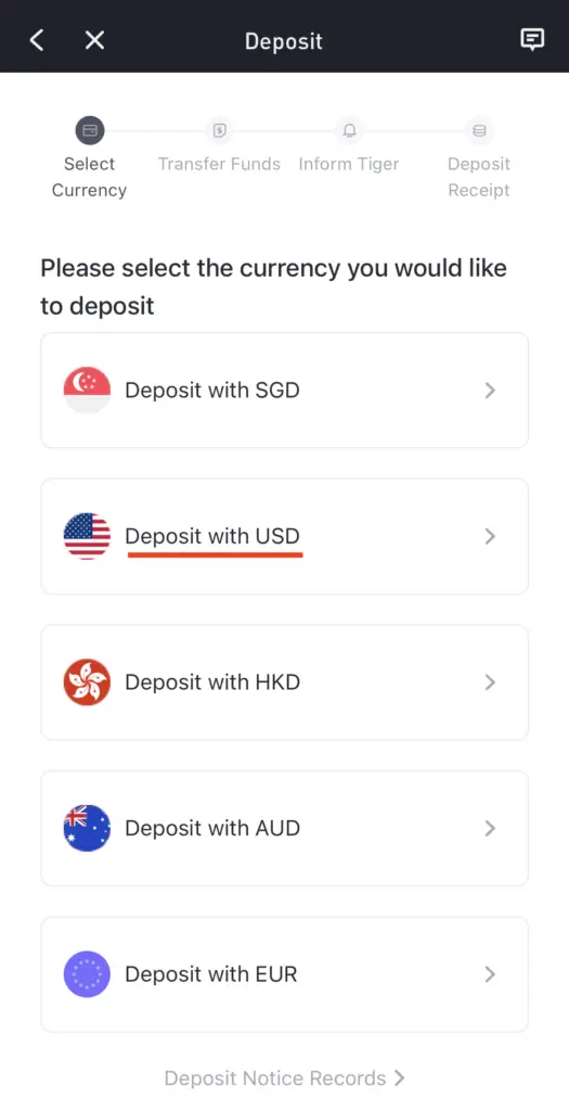 Tiger Broker Deposit USD