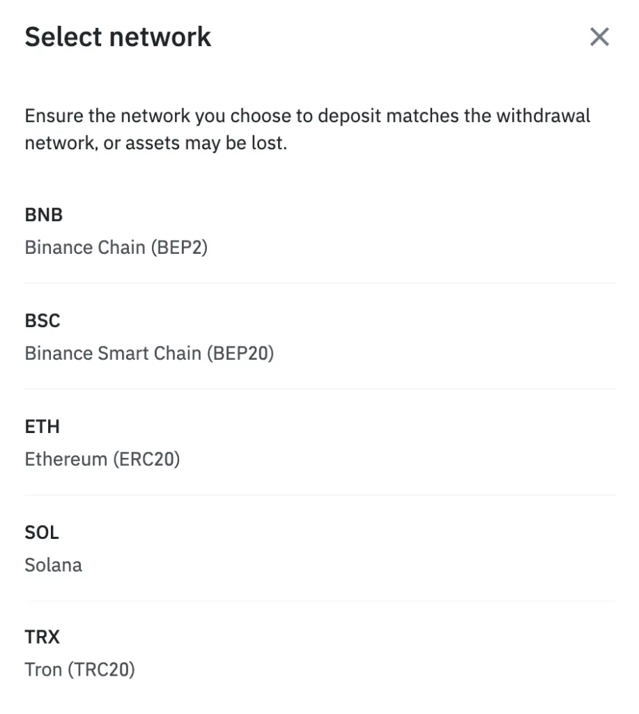 Binance USDT Select Network