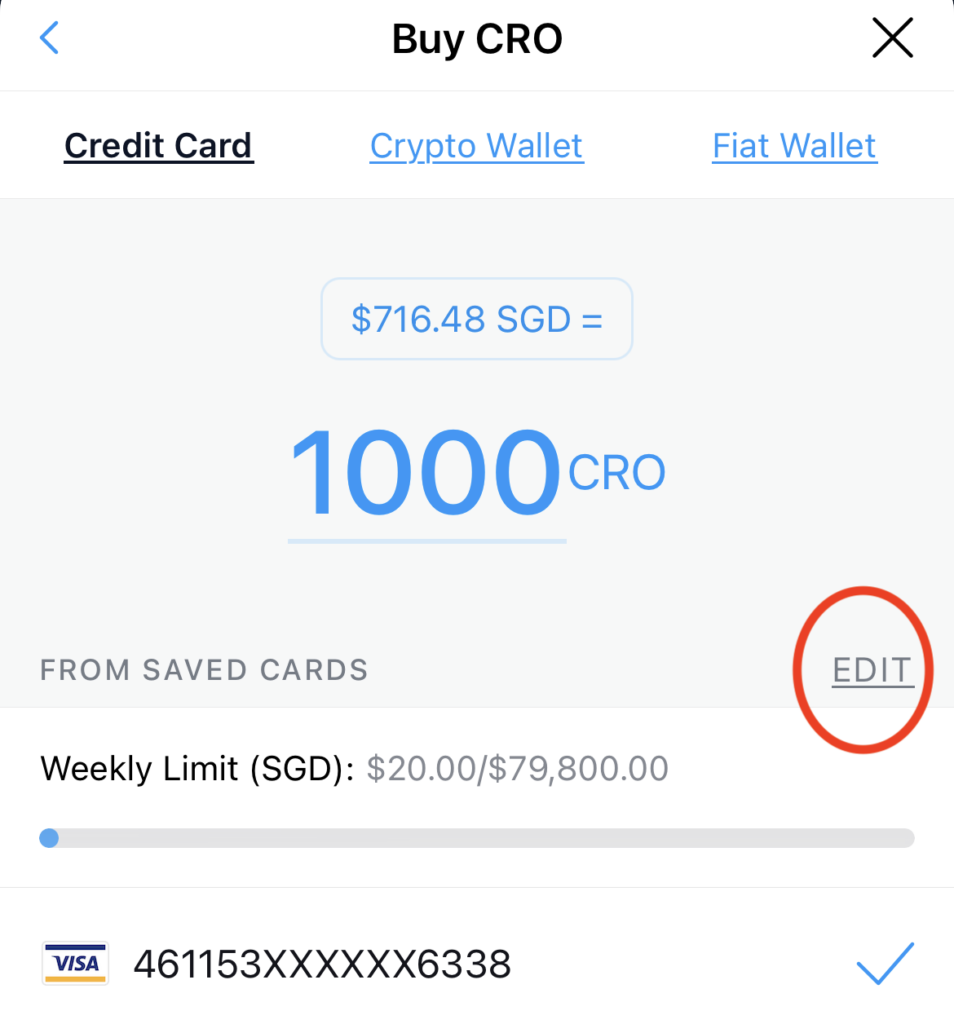 Crypto.com App Credit Card Remove Edit