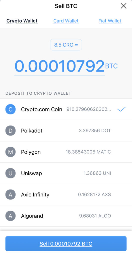 Crypto.com App Sell Currencies