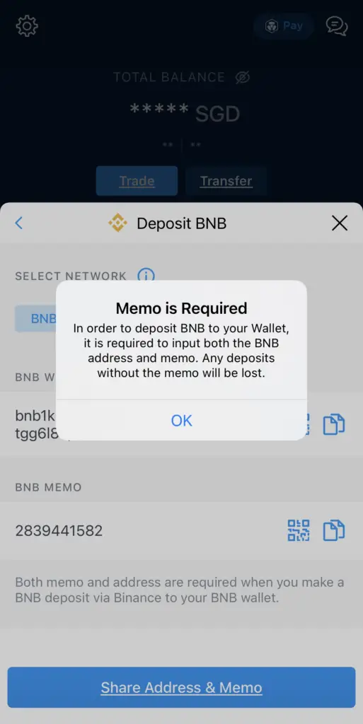 Crypto.com BNB Require Memo