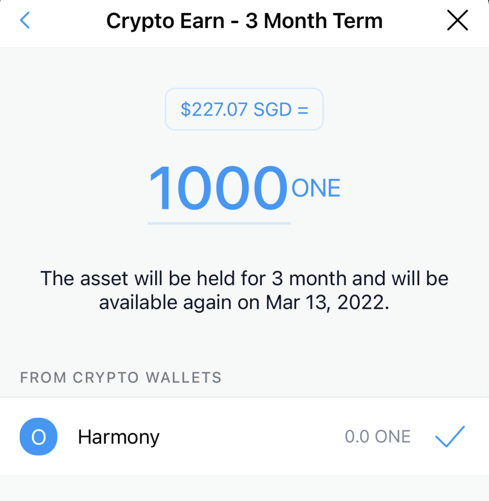 Crypto.com Select ONE Amount