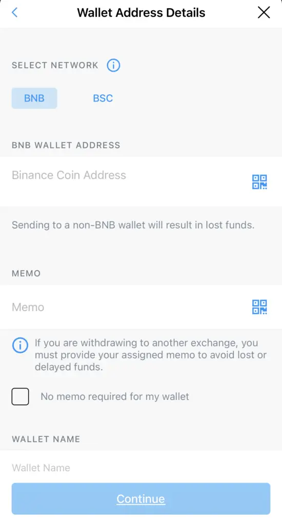 Crypto.com Withdraw BNB BEP2