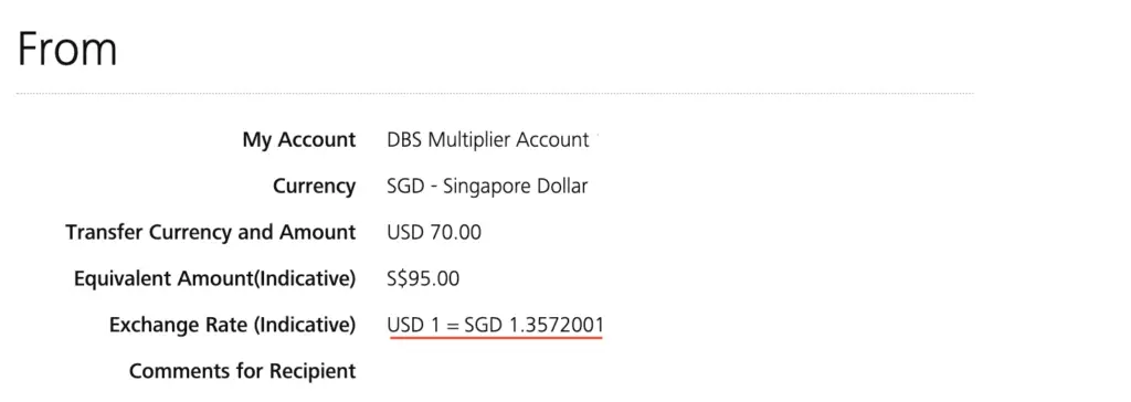 DBS iBanking Send SGD As USD Rate