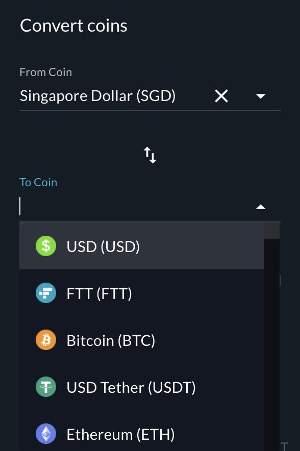 FTX Convert SGD To Other Currencies