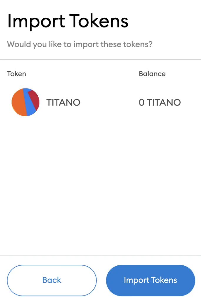 Metamask Confirm Add TITANO