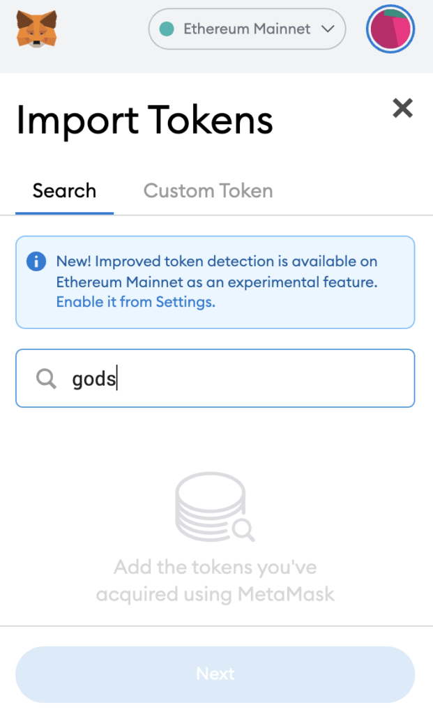 Metamask Search For GODS 2