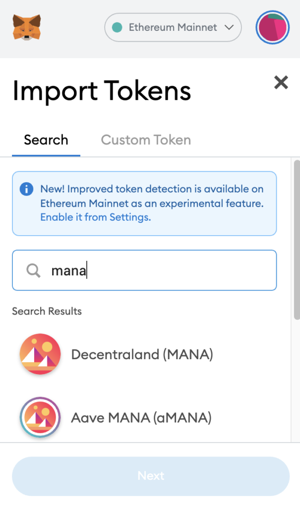 Metamask Search For MANA
