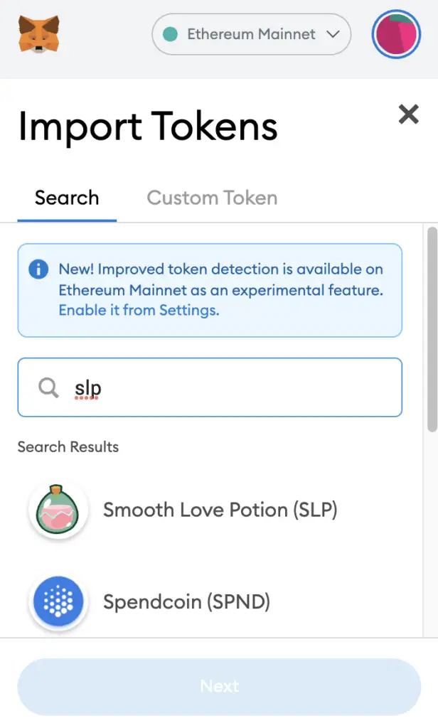 Metamask Search For SLP
