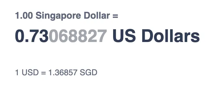 SGD To USD XE Rate Dec 2021