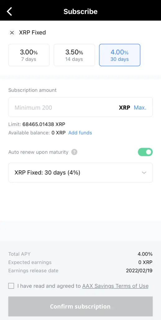 AAX XRP Confirm Transaction