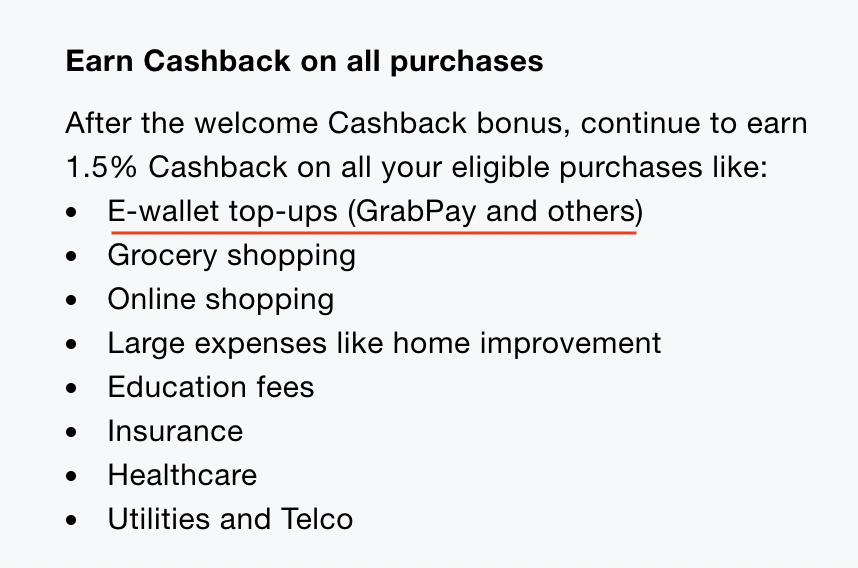 Amex True Cashback card GrabPay Top Up