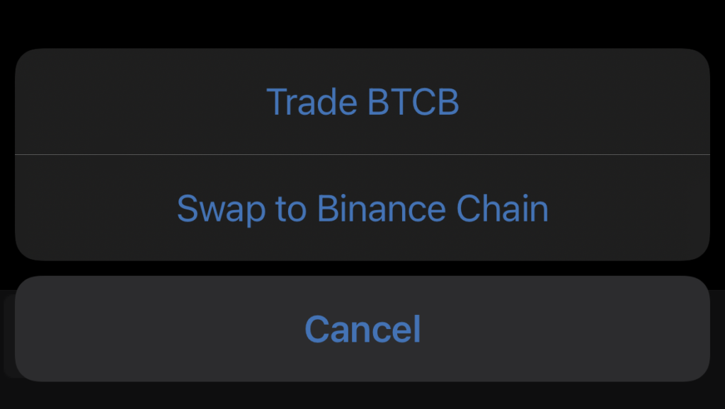 BTCB Swap Options Trust Wallet