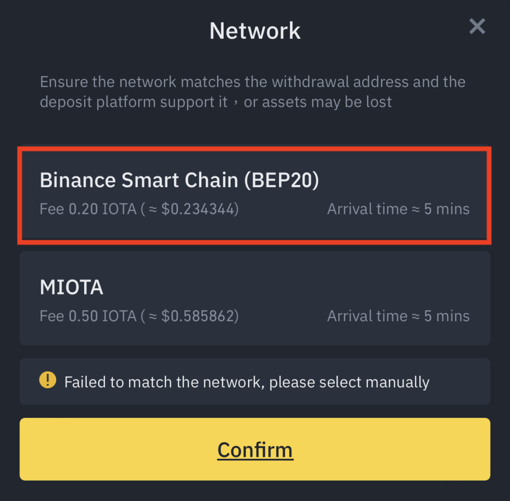 Binance IOTA Networks