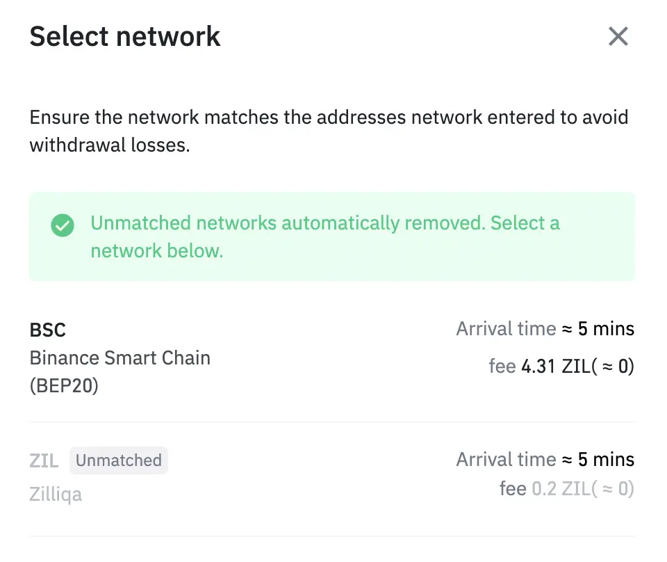 Binance Withdraw ZIL Network