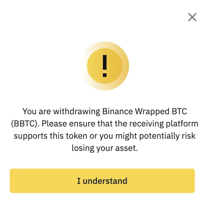 Binance Wrapped BTC Warning