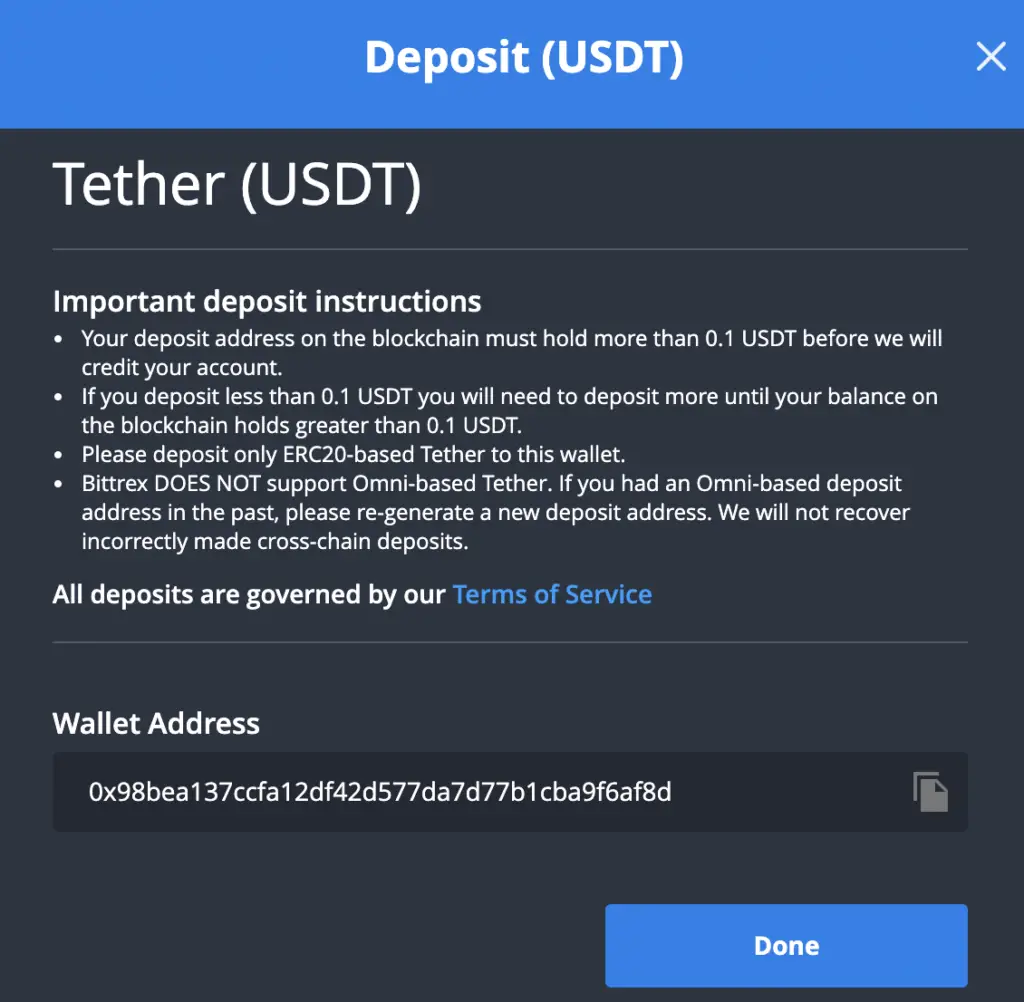 Bittrex USDT Deposit Address