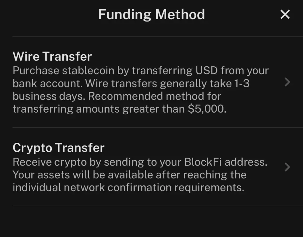 Blockfi Select Crypto Transfer