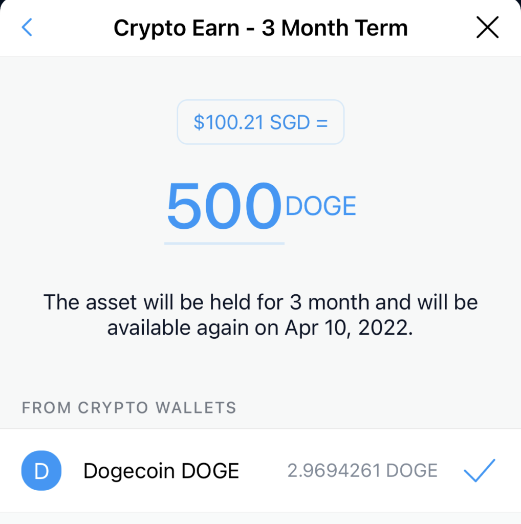 Crypto.com Earn DOGE Select Amount