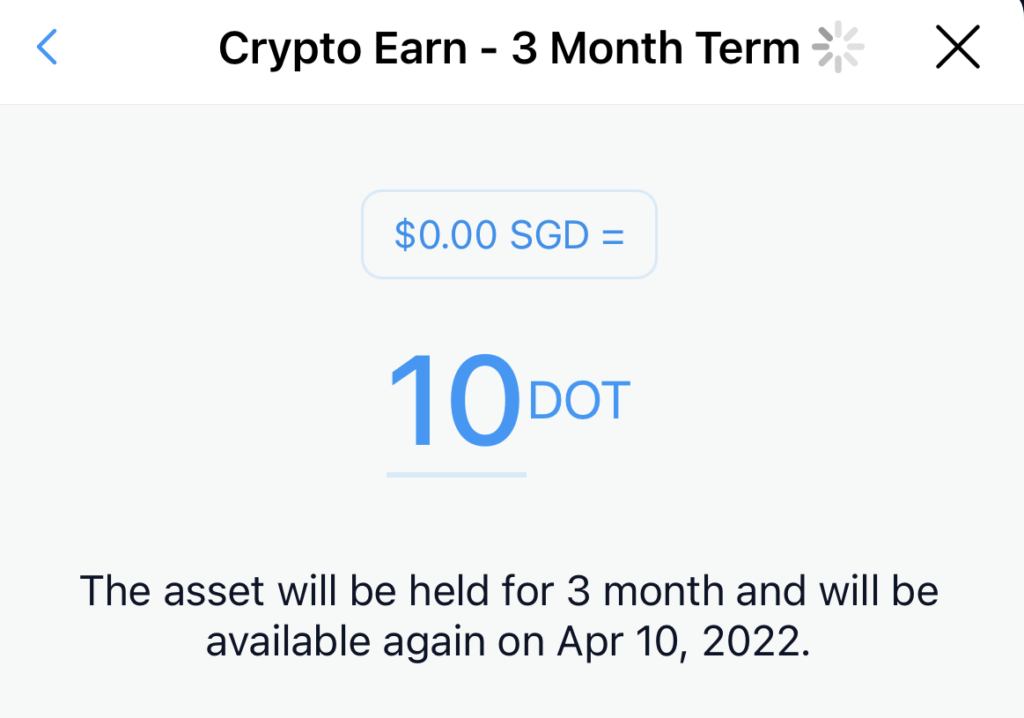 Crypto.com Earn Enter DOT Amount
