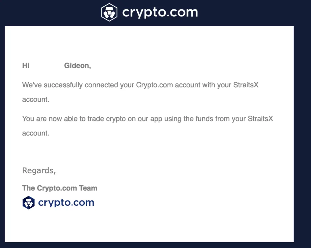 Crypto.com StraitsX Successful Link