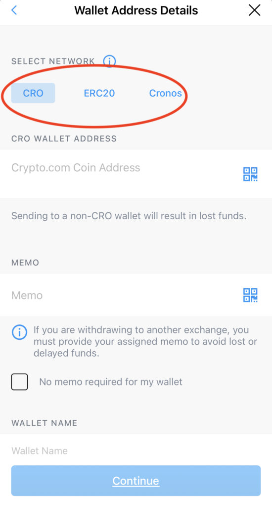 Crypto.com Withdraw CRO Networks