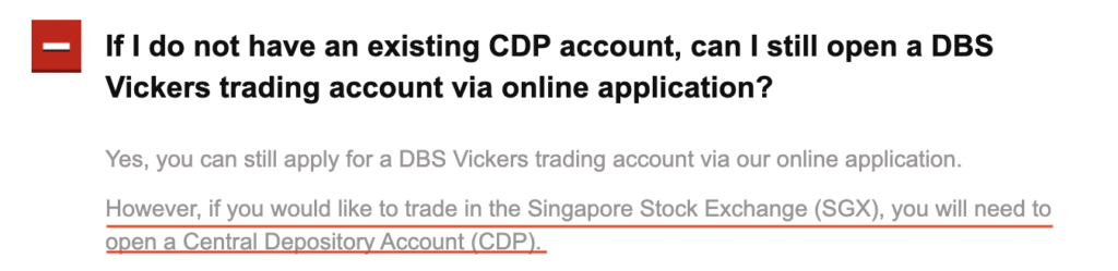 DBS Vickers Trade SGX Stocks CDP