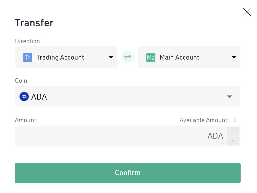 KuCoin Select ADA Transfer