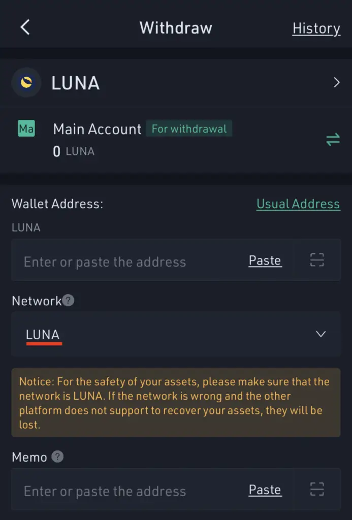 KuCoin Send LUNA Terra Network