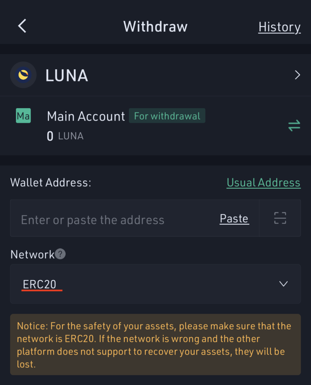 how to withdraw wrapped luna from coinbase