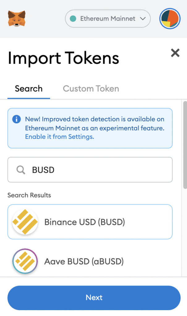 Metamask Search For BUSD
