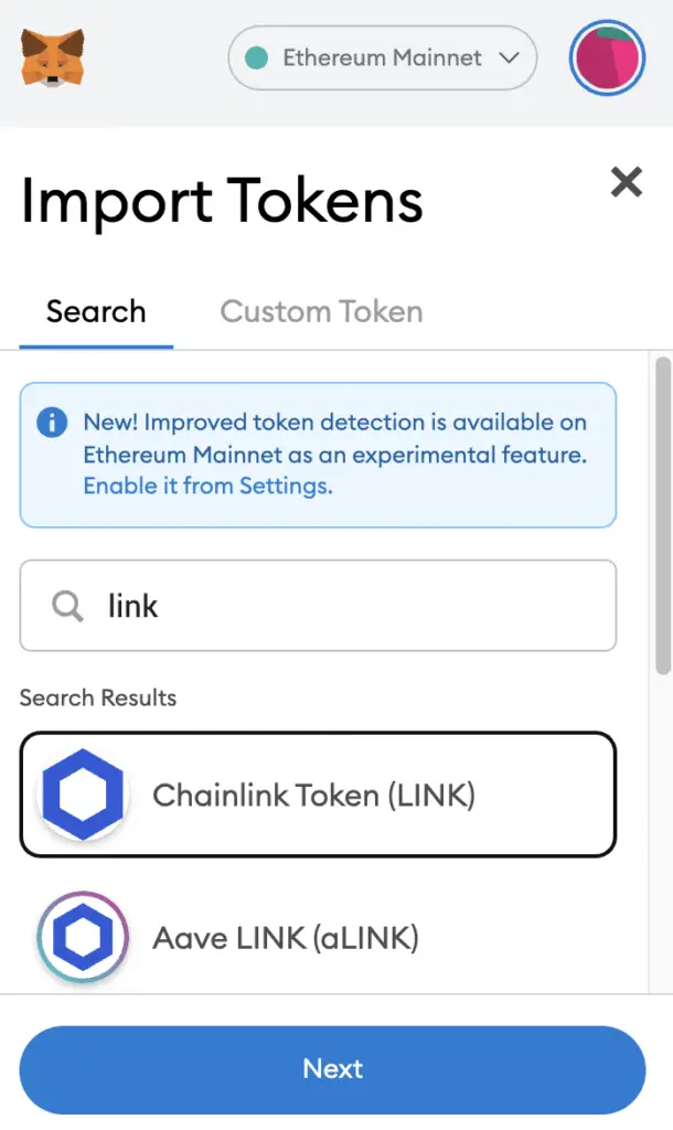 Metamask Search For LINK